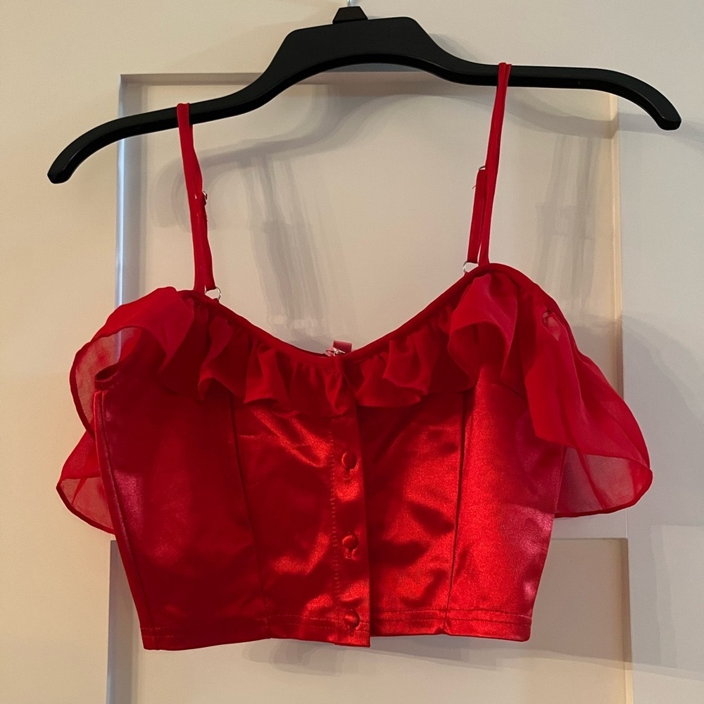 Dolls Kill Sugar Thrillz Sinful Passion Red Off Shoulder/Cold Shoulder Crop Top